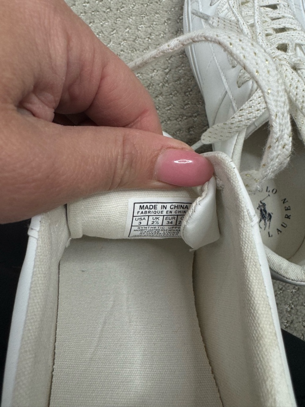 Size 3 Polo Ralph Lauren White Leather Sneakers Kids - Picture 8 of 9
